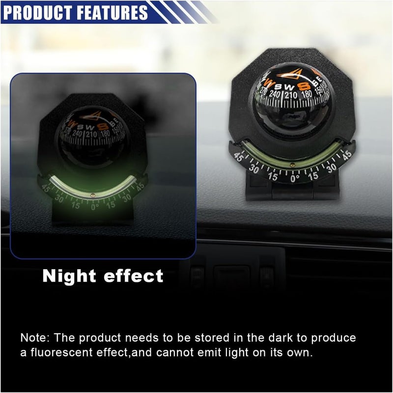 BDZMC Car Compass, Car Dashboard Compass Ball with Slope Meter, Adjustable Night Vision Compass, Universal Car Accessories for Car, Boat, Truck - Image 4
